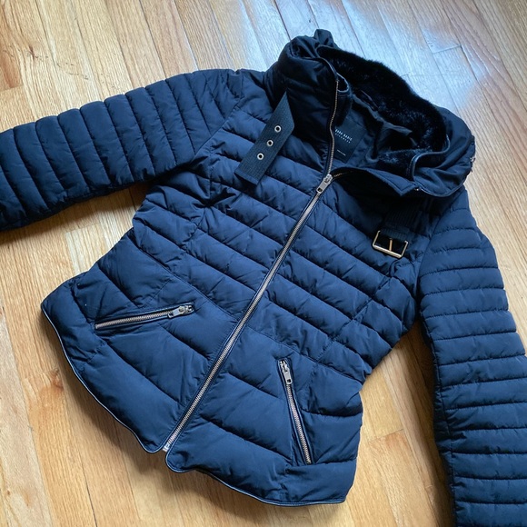 Zara Puffer Coat Fur Collar - Picture 2 of 6